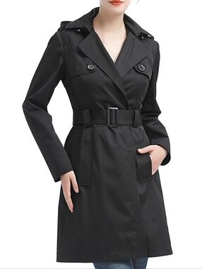 Kimi and Kai Black Women's Double-Breasted Belted Trench Coat XL